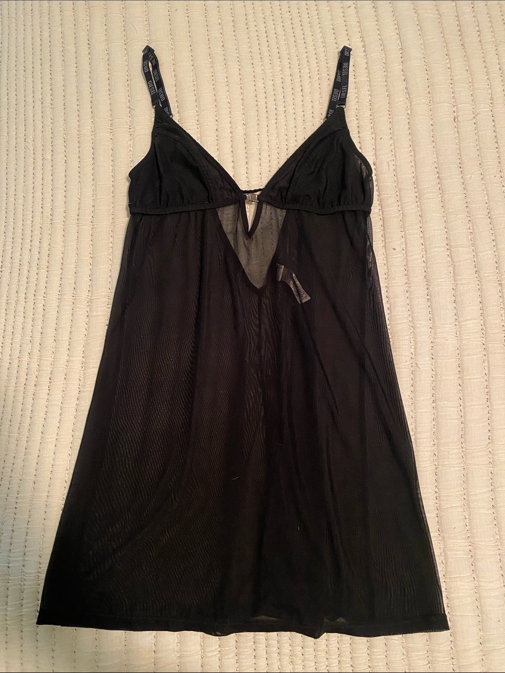 Diesel Black Sheer Mesh Chemise with Branded Straps